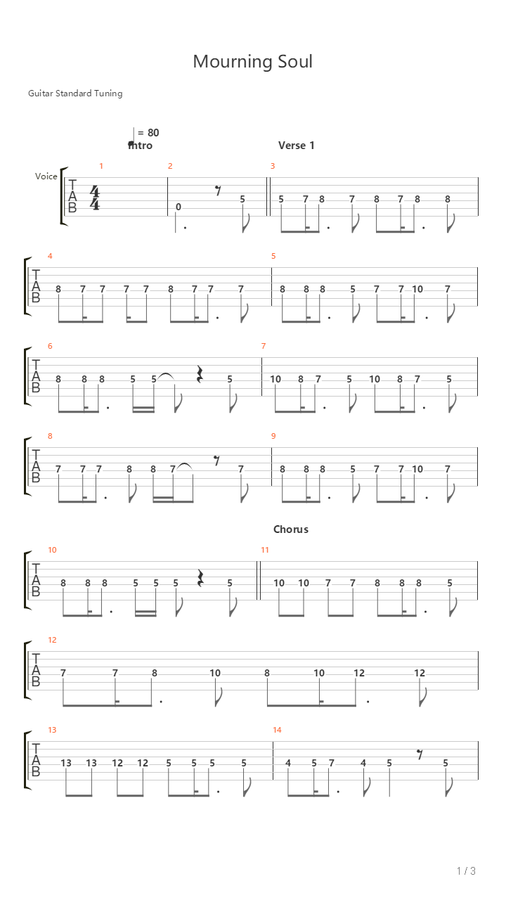 Mourning Soul吉他谱