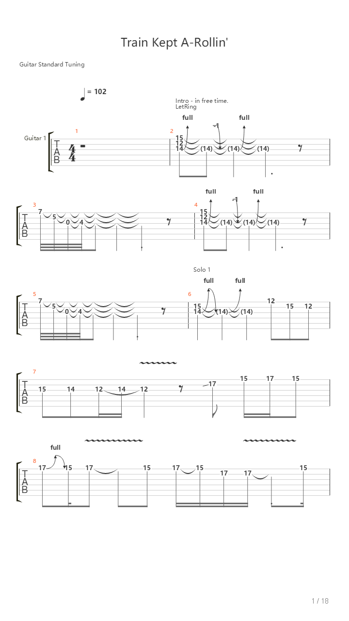 Train Kept A Rollin吉他谱