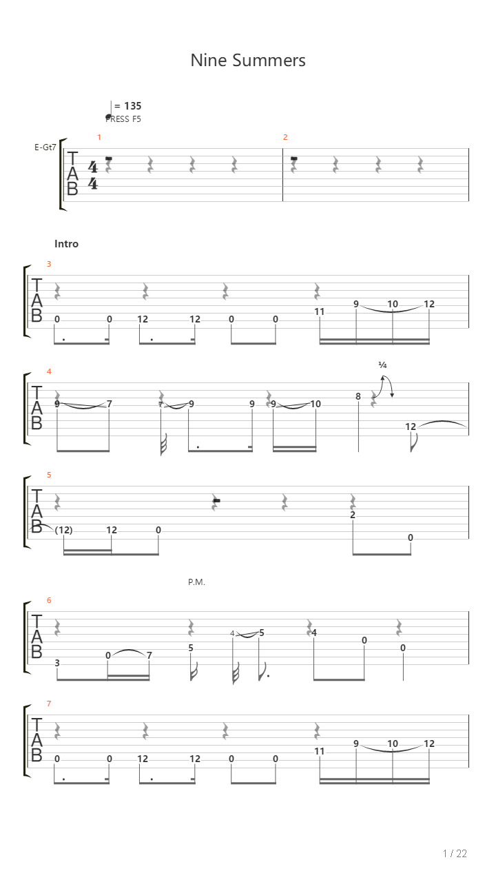 Nine Summers吉他谱