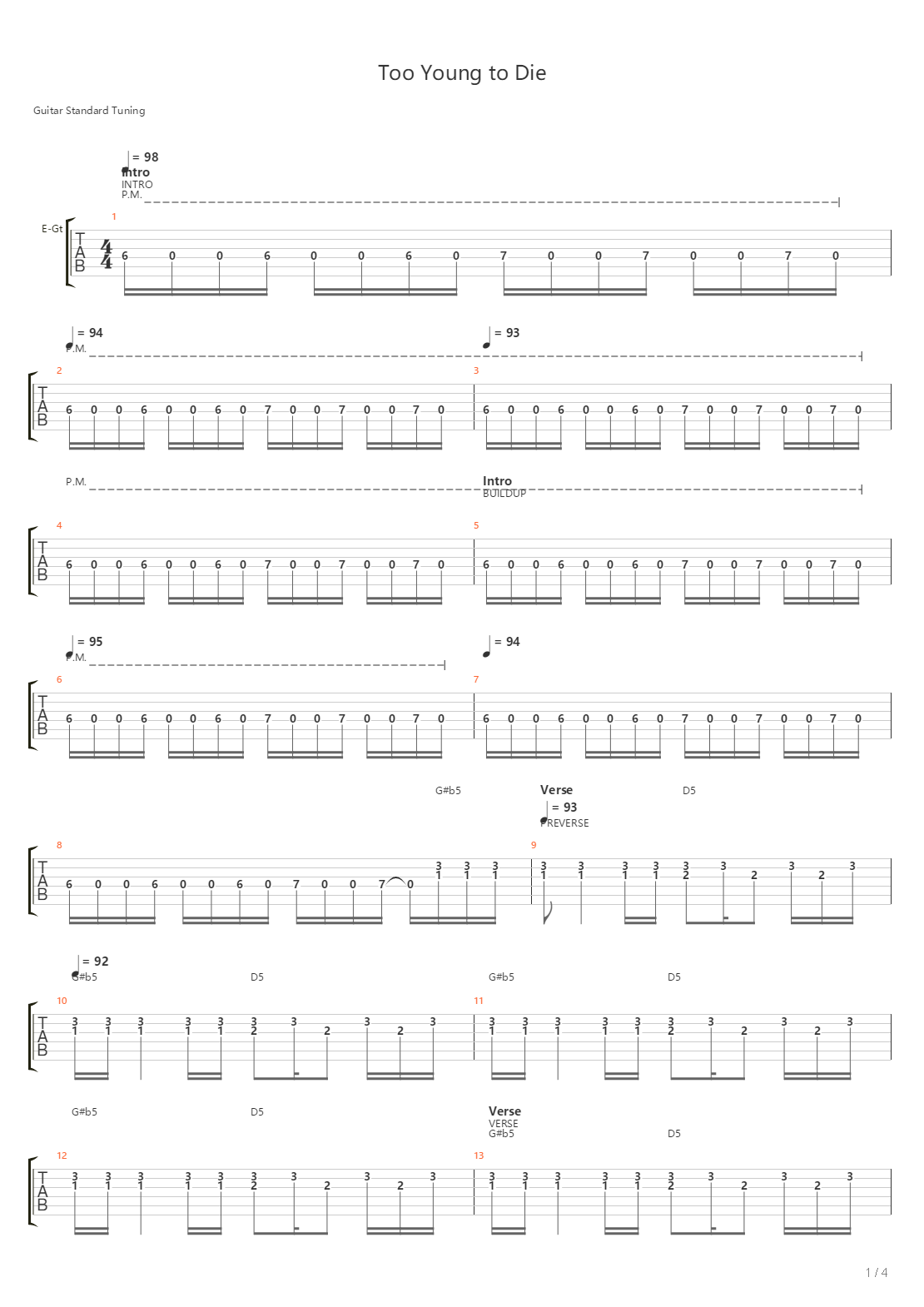 Too Young To Die吉他谱