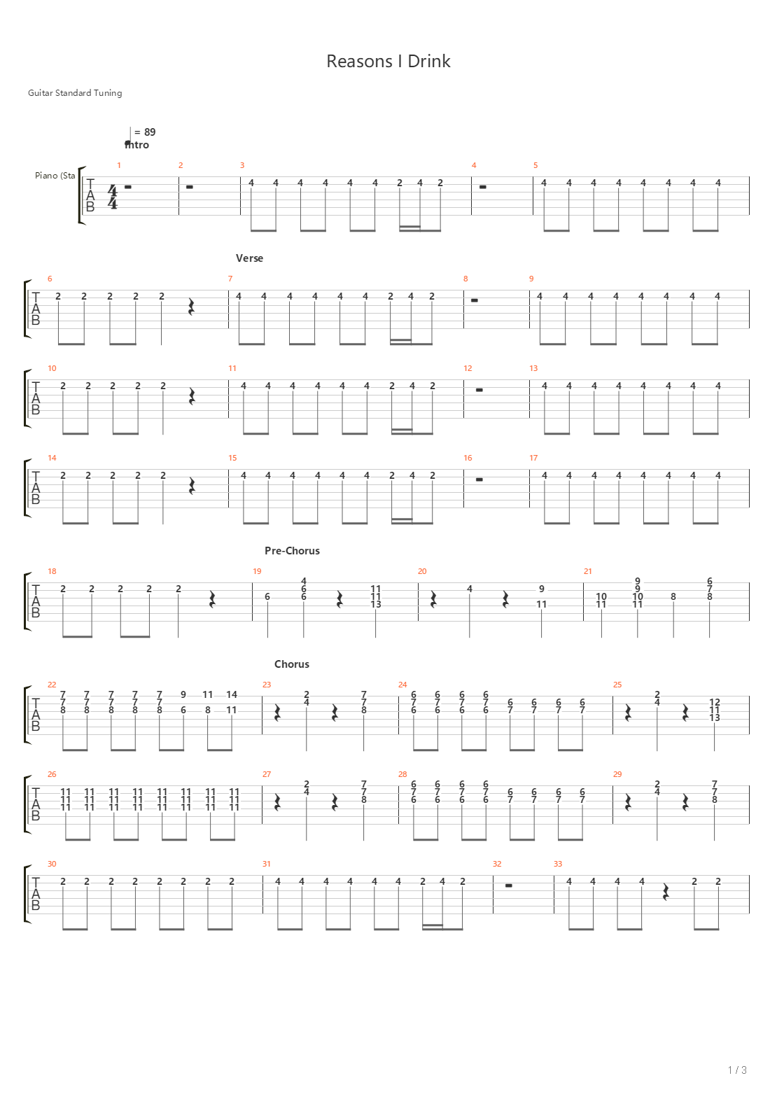 Reasons I Drink吉他谱