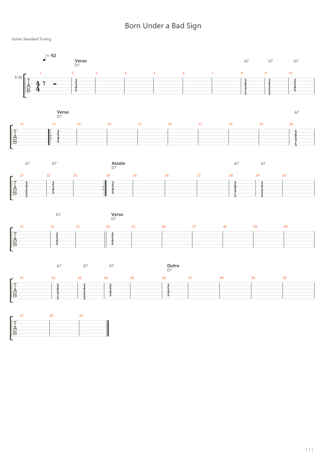 Born Under A Bad Sign吉他谱