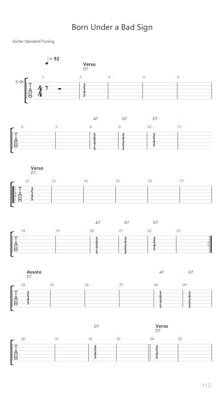 Born Under A Bad Sign吉他谱