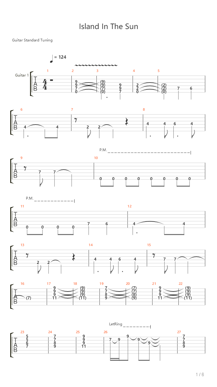 Island In The Sun吉他谱