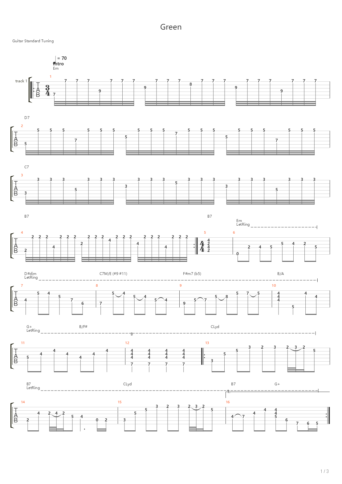 Green吉他谱