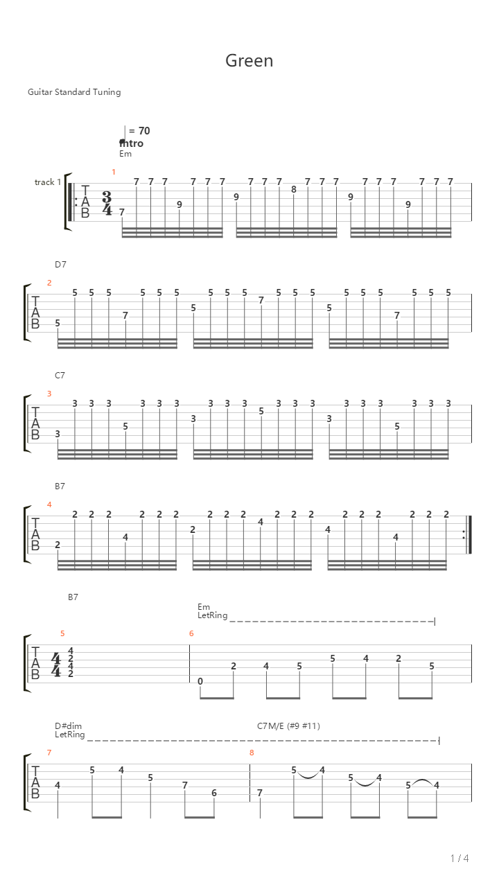 Green吉他谱