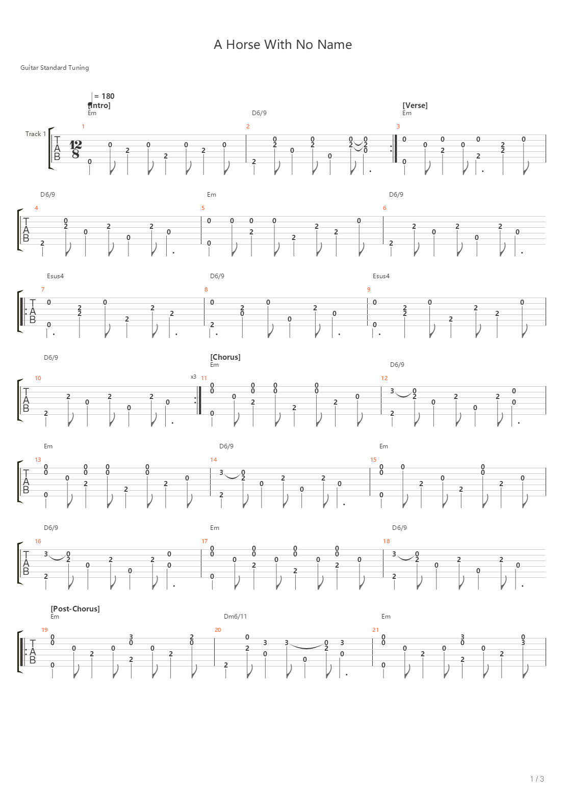A Horse With No Name吉他谱