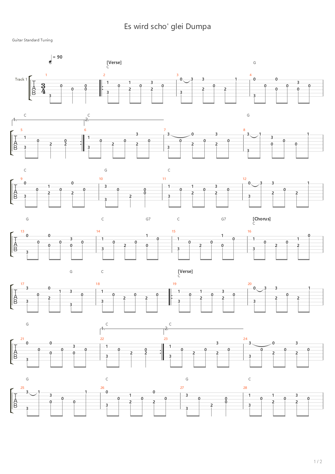 Es Wird Scho Glei Dumpa吉他谱