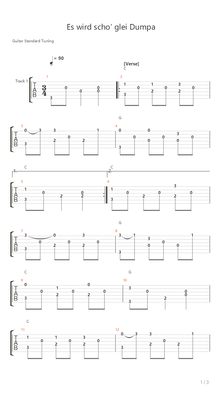 Es Wird Scho Glei Dumpa吉他谱