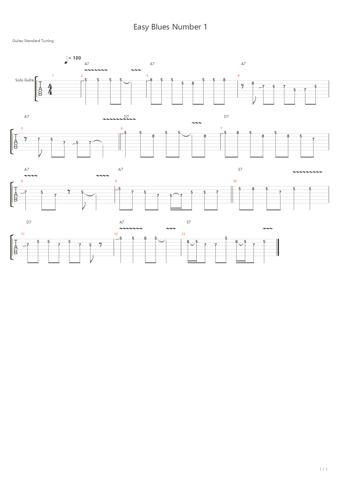 Easy Blues Number 1吉他谱