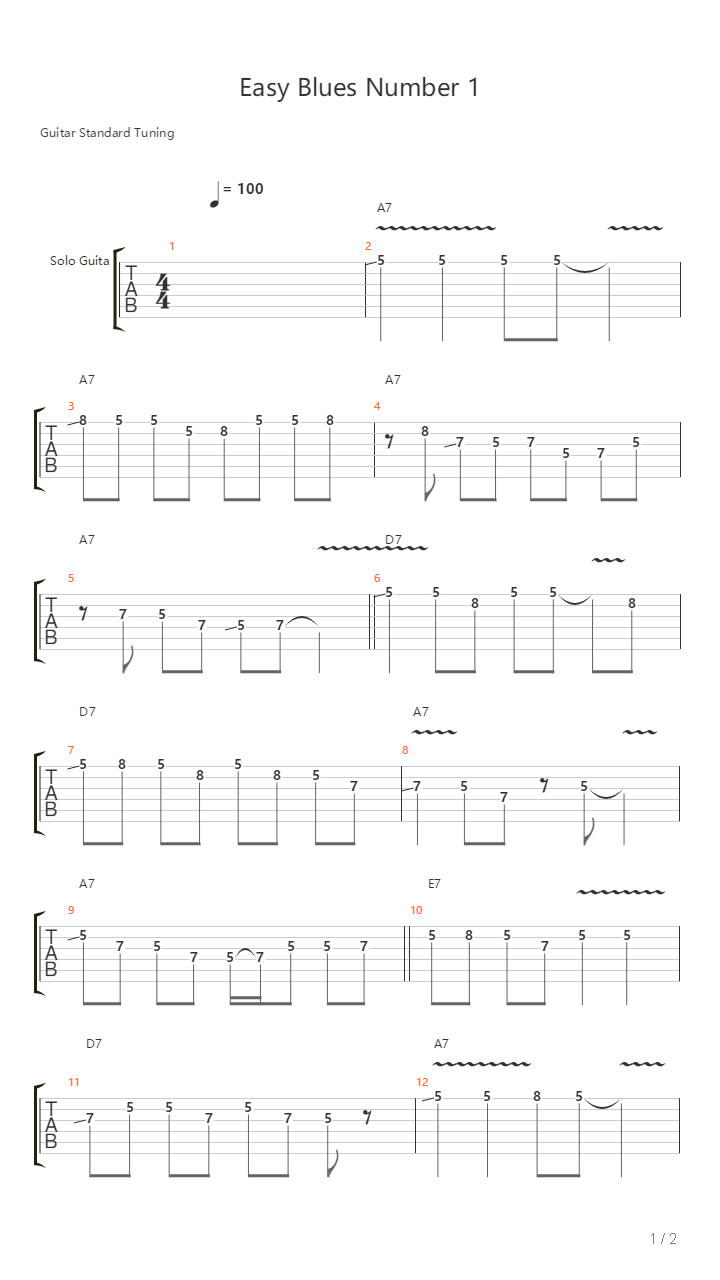Easy Blues Number 1吉他谱