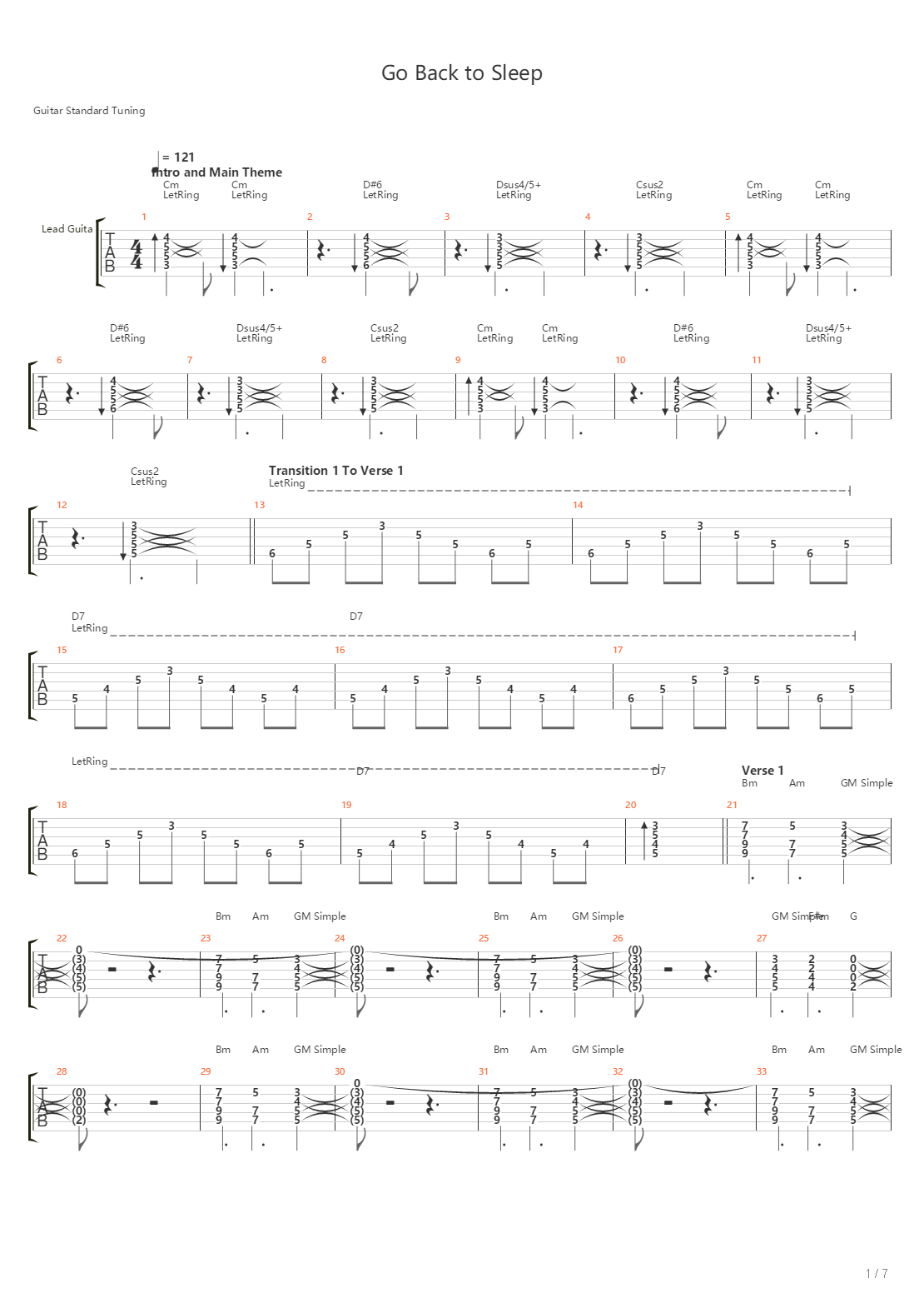 Go Back To Sleep吉他谱