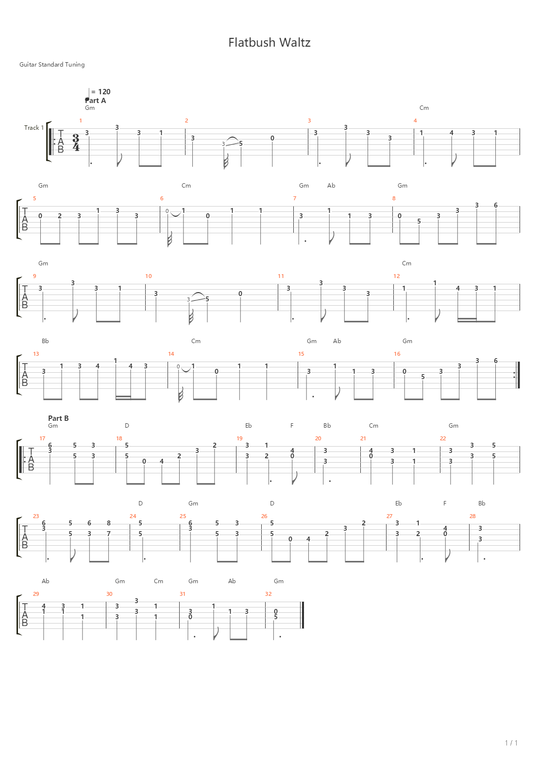 Flatbush Waltz吉他谱
