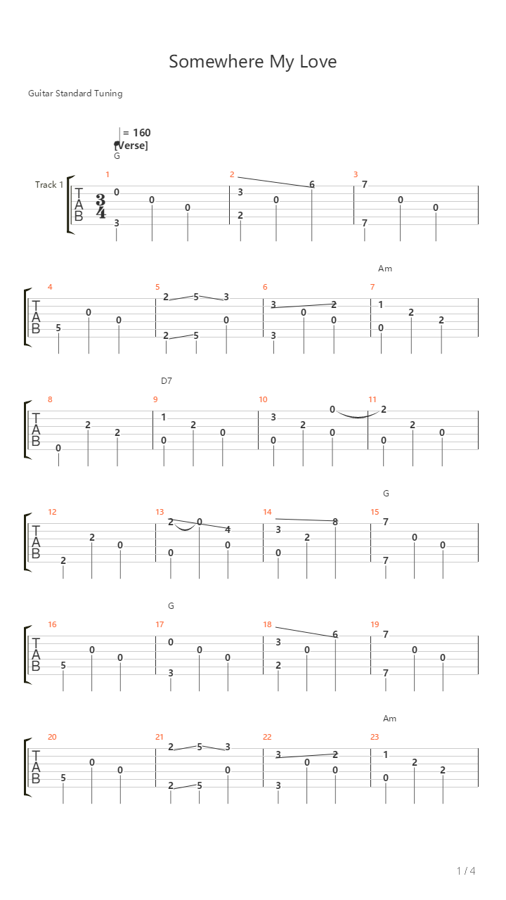 Somewhere My Love吉他谱