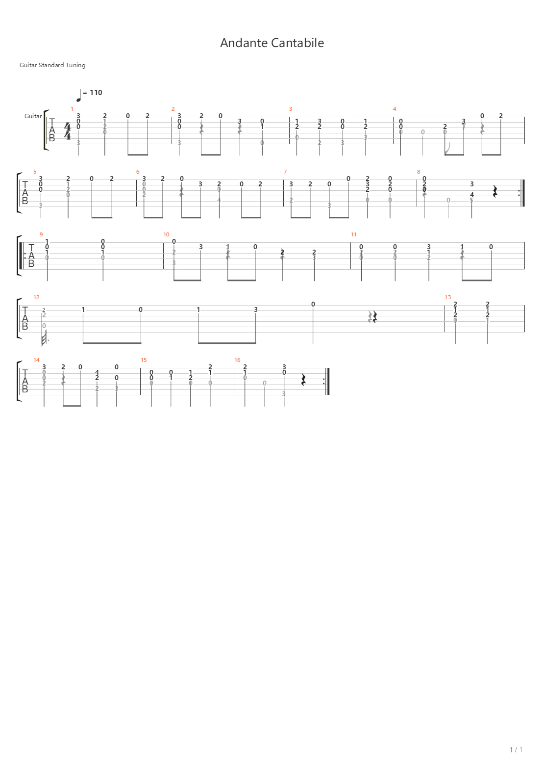 Opus 39 No 1 - Andante Cantabile吉他谱