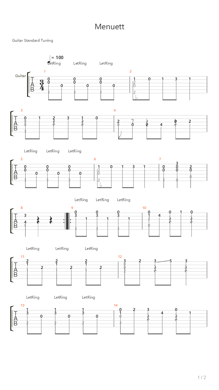 Opus 39 No 2 - Menuett吉他谱