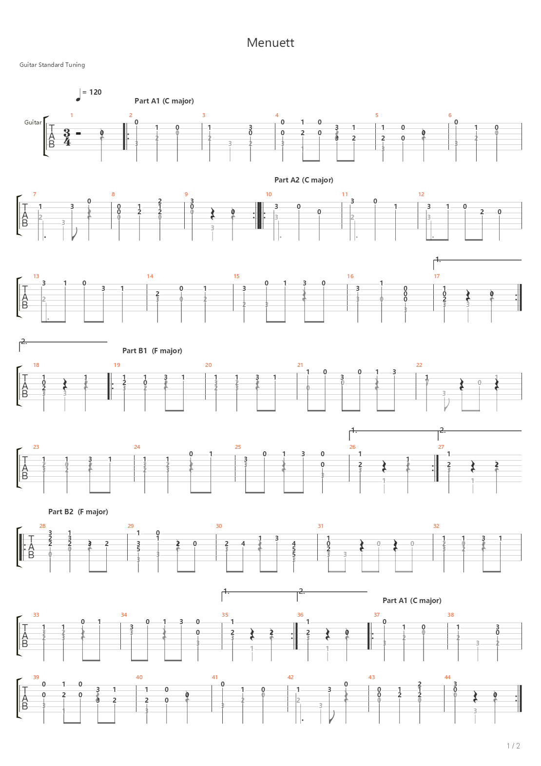 Opus 39 No 3 - Menuett吉他谱