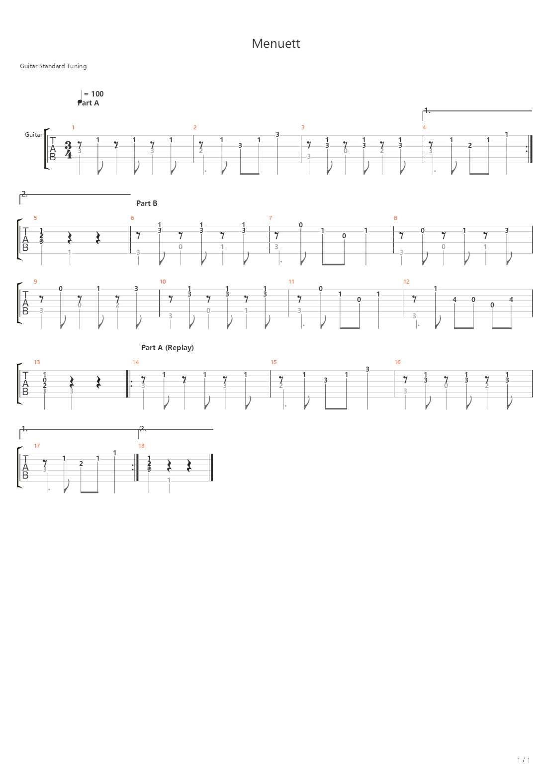 Opus 39 No 4 - Menuett吉他谱