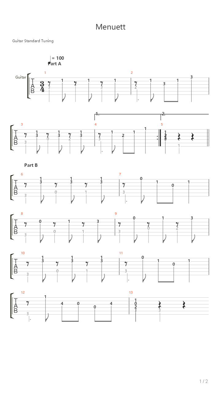 Opus 39 No 4 - Menuett吉他谱