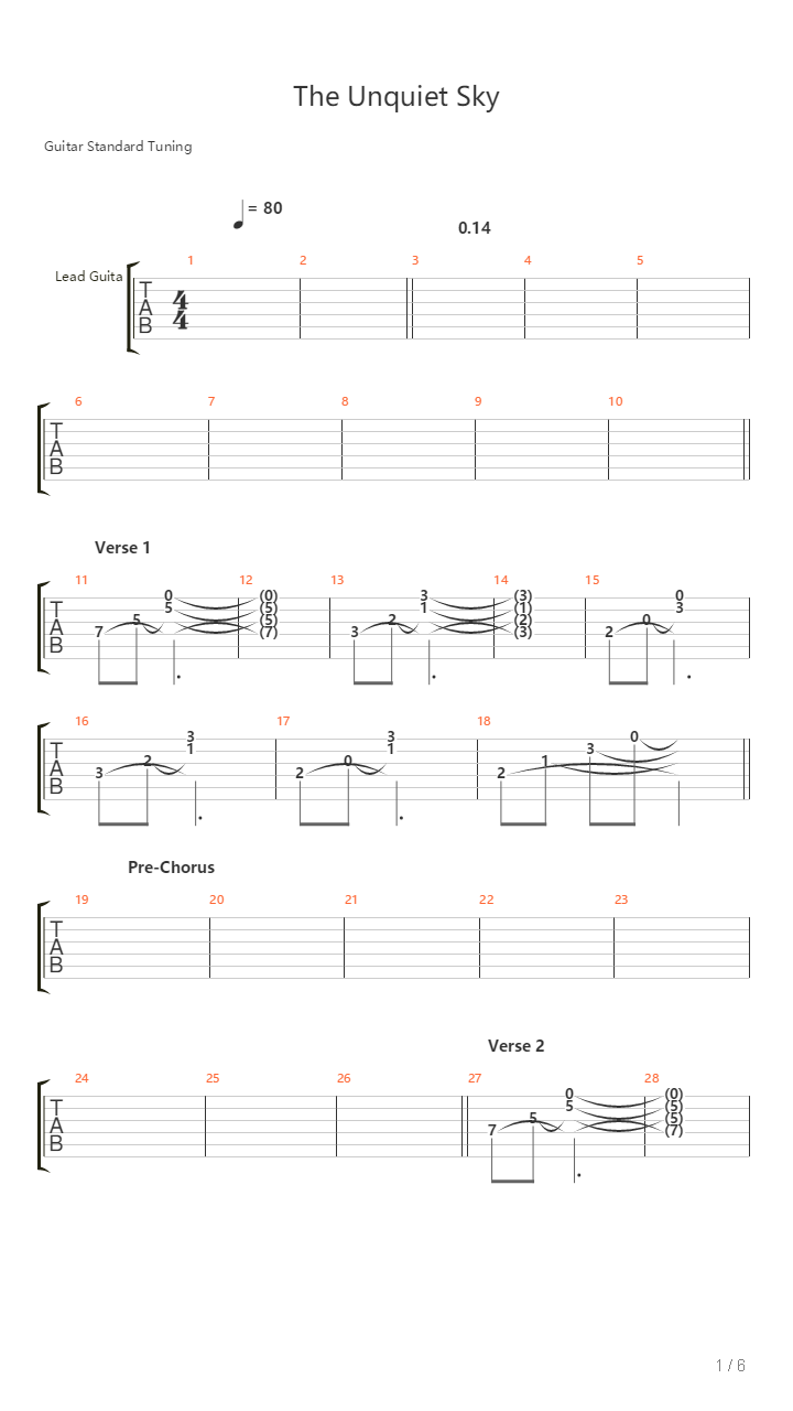 The Unquiet Sky吉他谱
