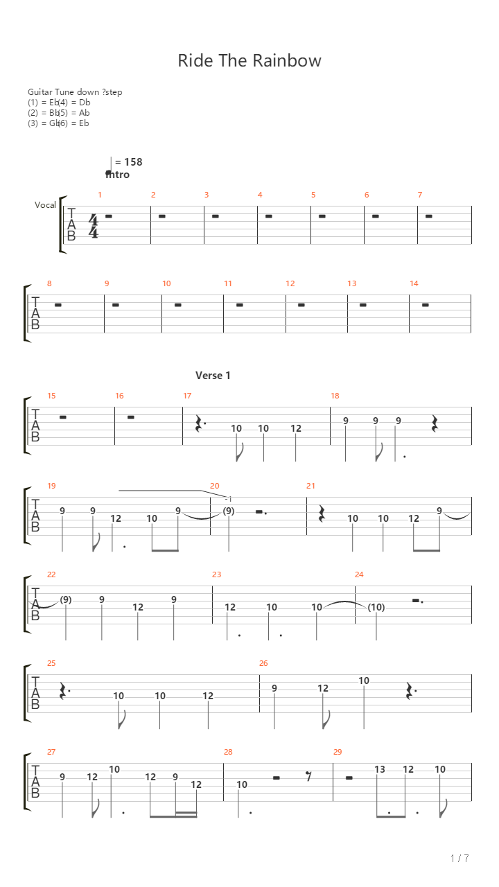 Ride The Rainbow吉他谱