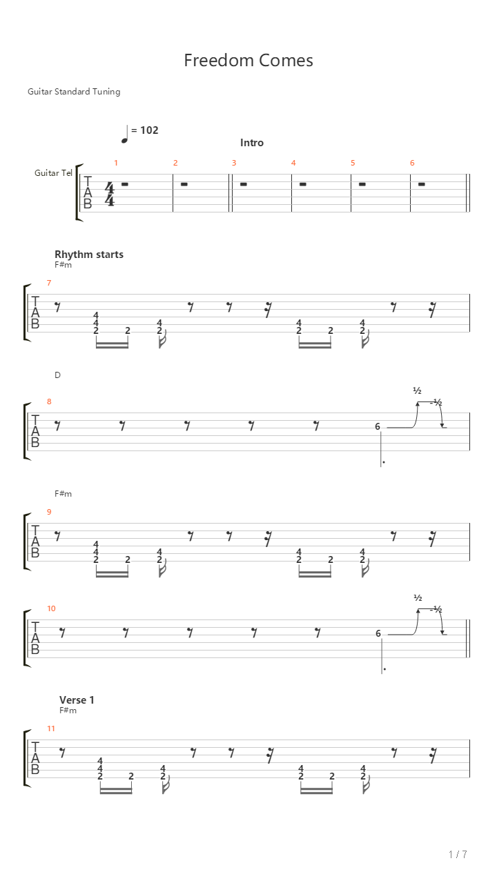Freedom Comes吉他谱