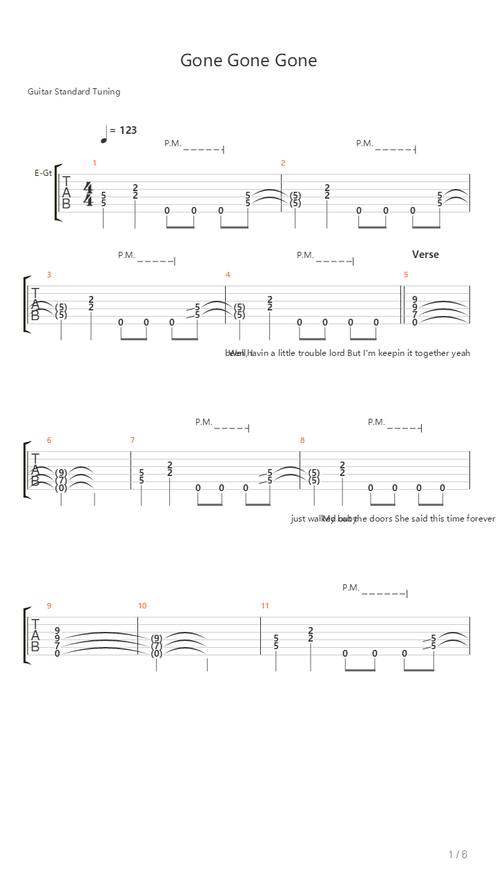 Gone Gone Gone吉他谱