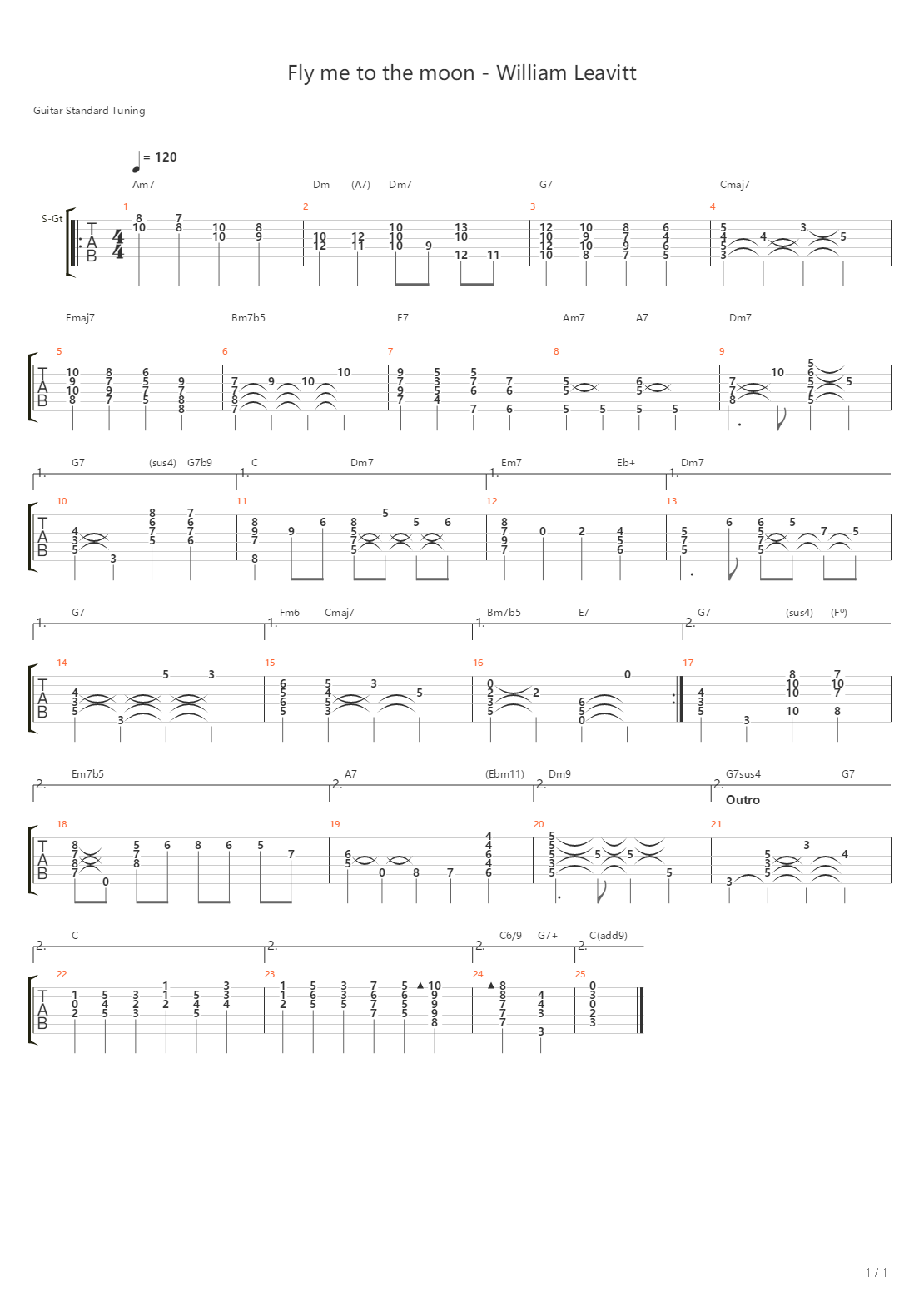 Fly Me To The Moon吉他谱