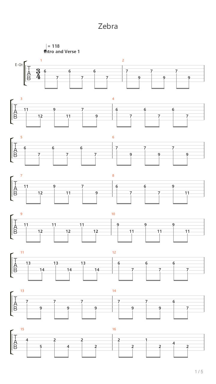 Zebra吉他谱