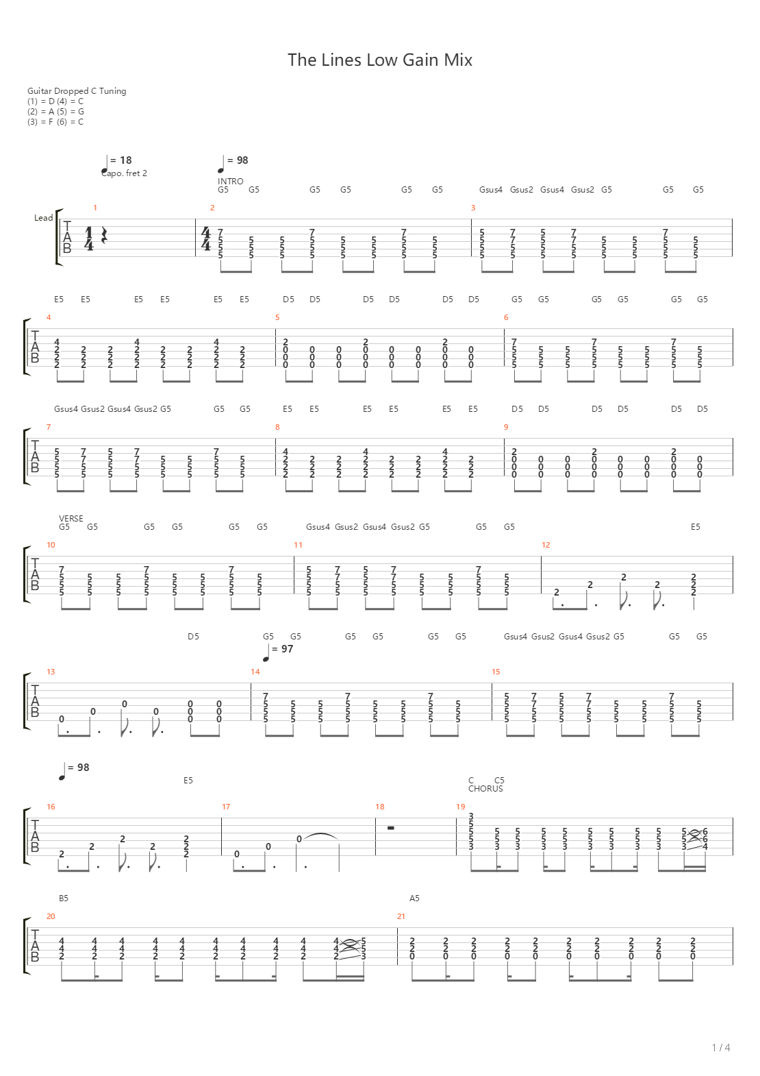 The Lines Low Gain Mix吉他谱