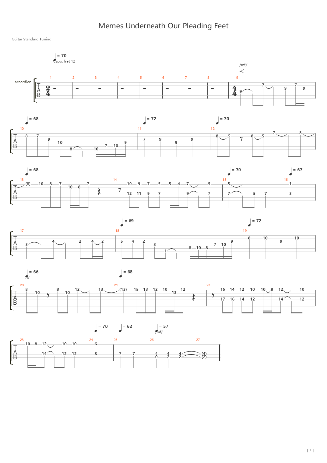 Memes Underneath Our Pleading Feet吉他谱