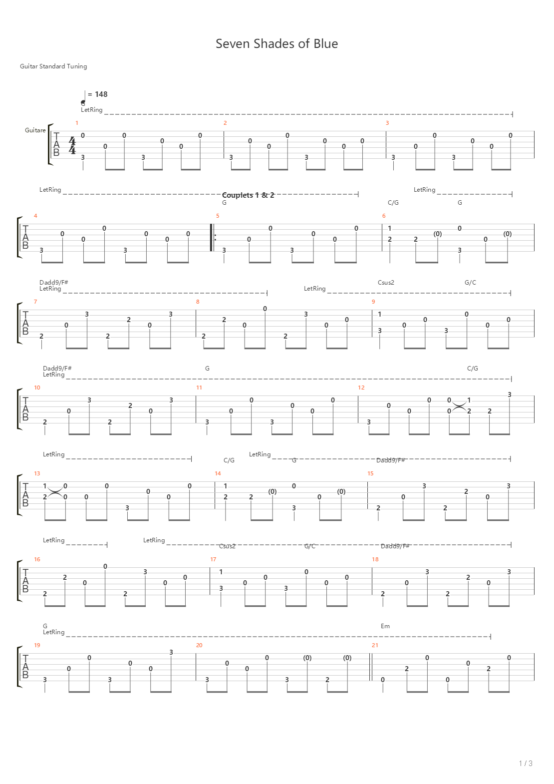 Seven Shades Of Blue吉他谱