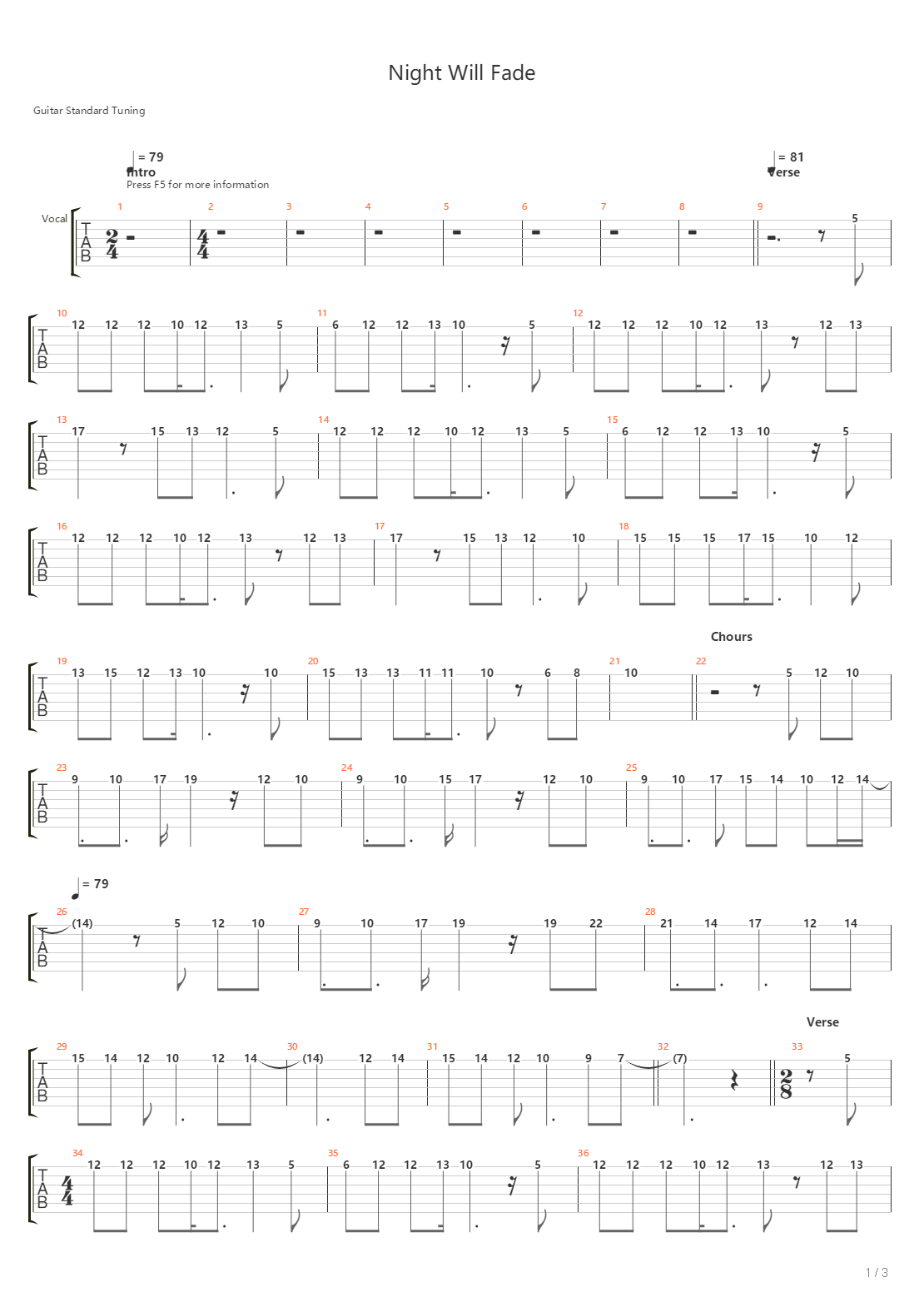 Night Will Fade吉他谱