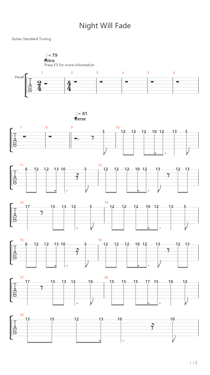Night Will Fade吉他谱