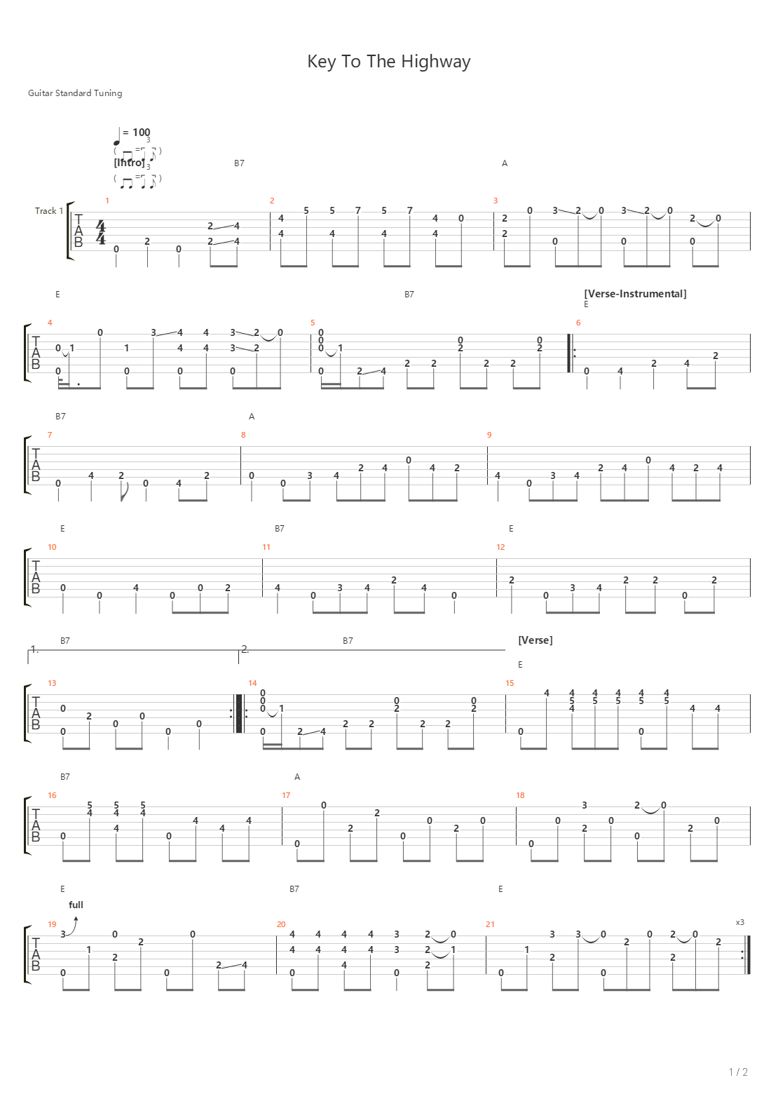 Key To The Highway吉他谱