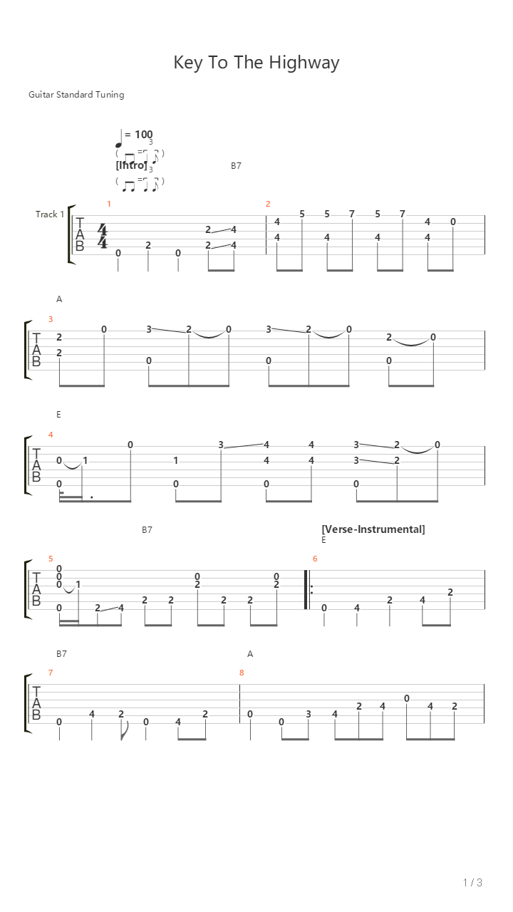 Key To The Highway吉他谱