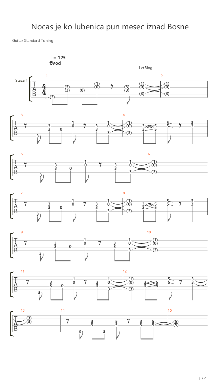 Nocas Je Ko Lubenica Pun Mjesec Iznad Bosne吉他谱