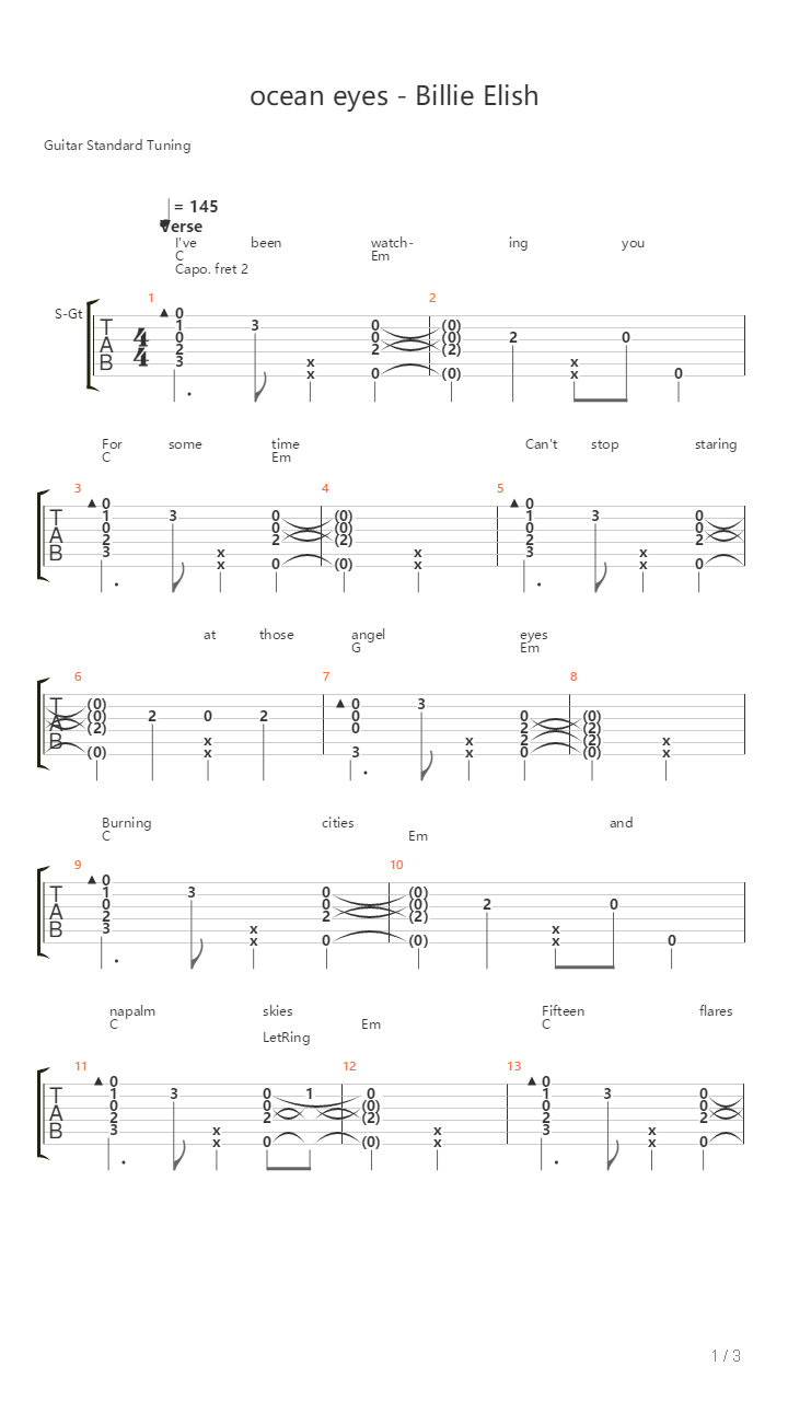 Ocean Eyes吉他谱