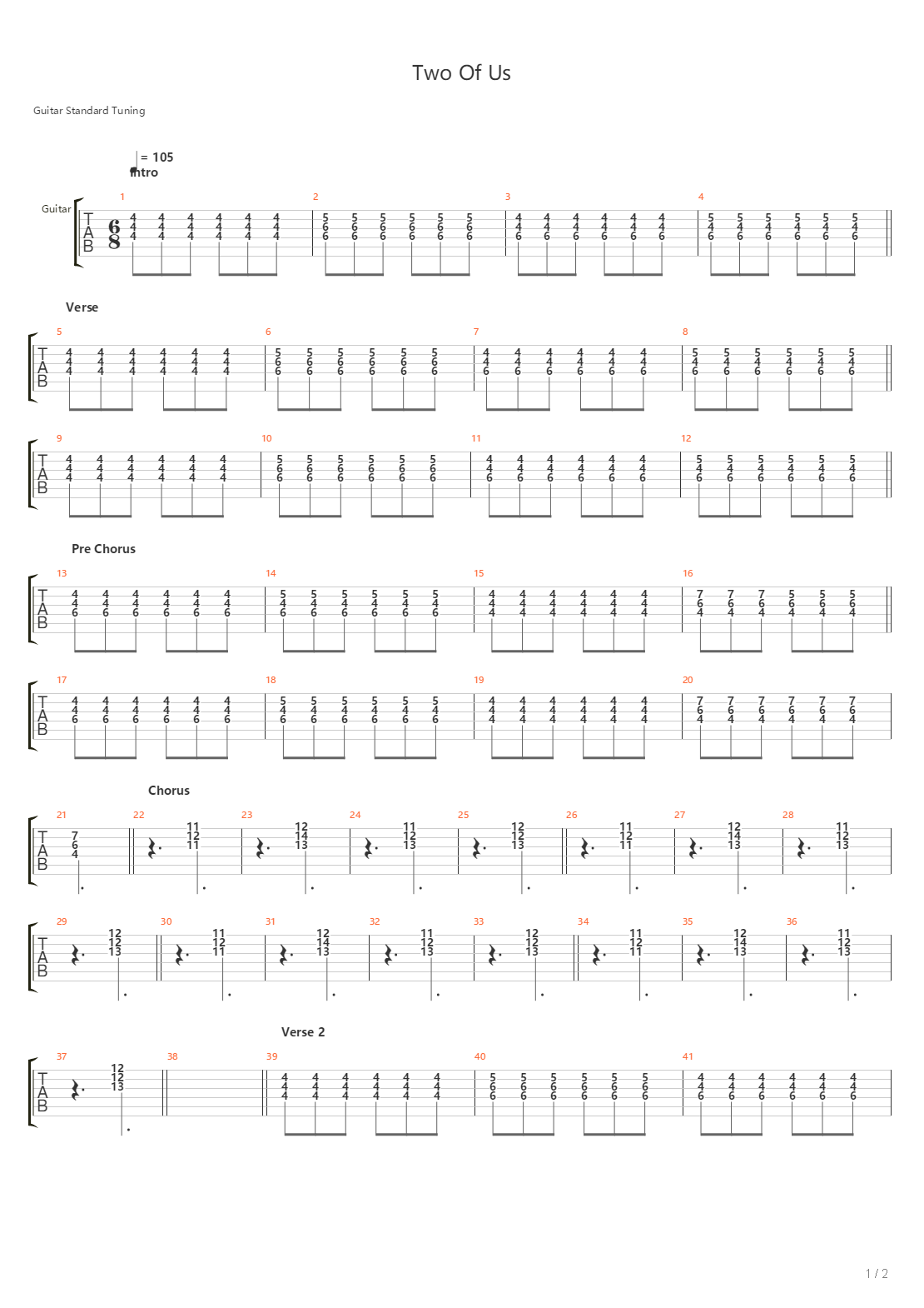 Two Of Us吉他谱