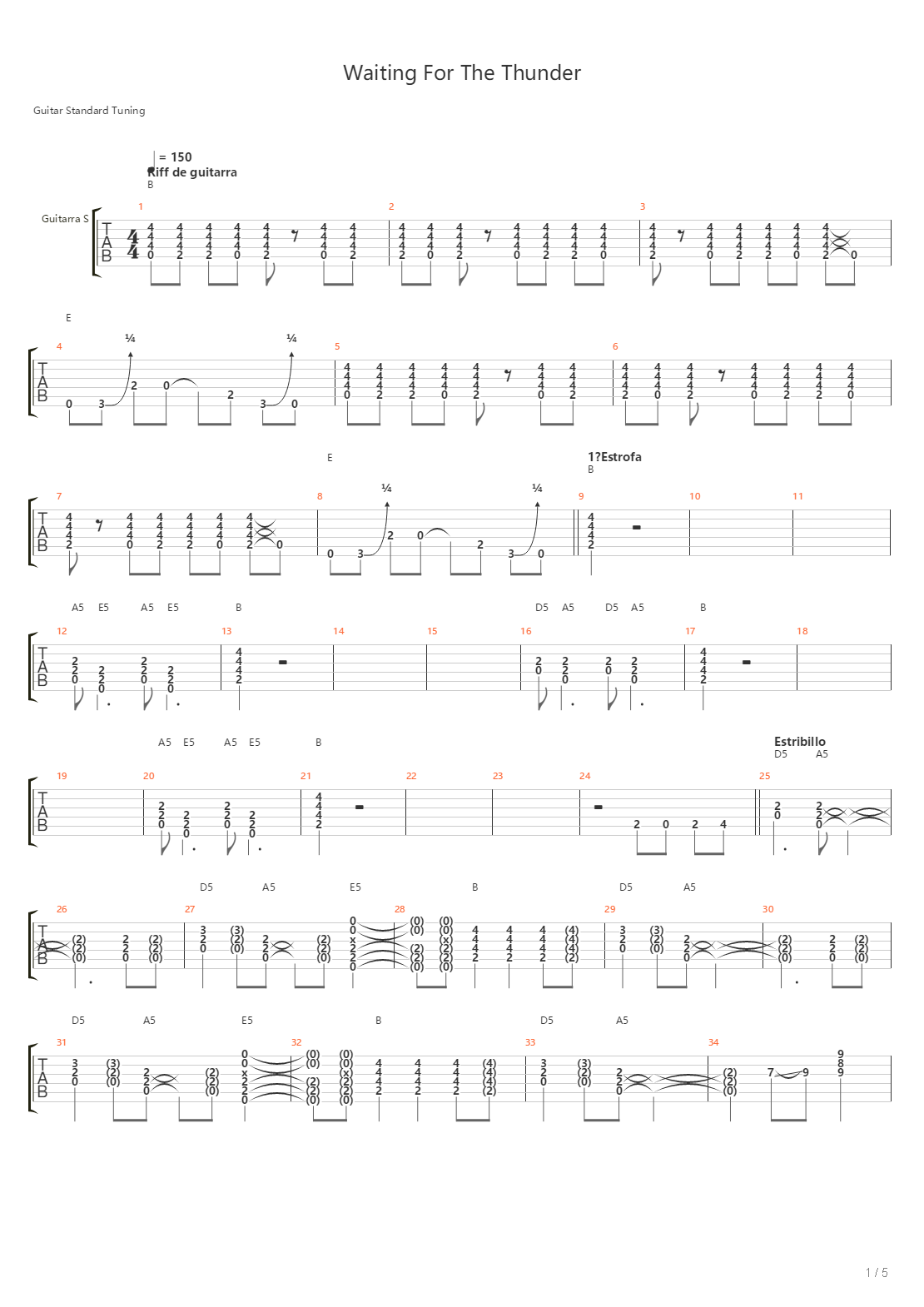 Waiting For The Thunder吉他谱
