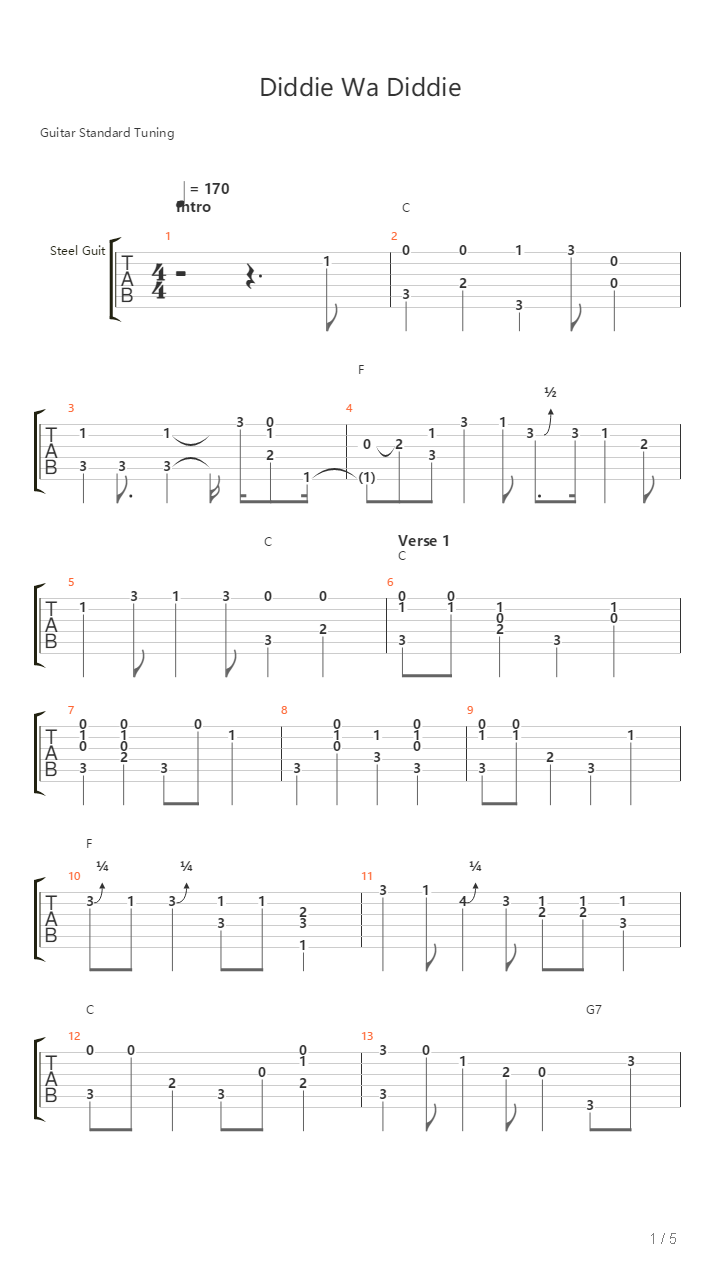 Diddie Wa Diddie吉他谱