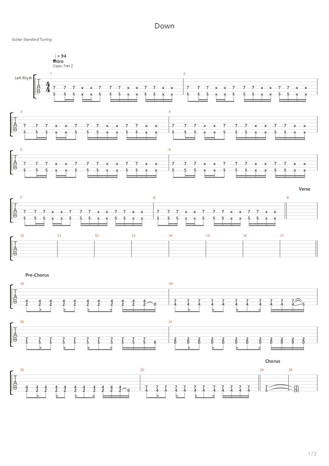 Down吉他谱