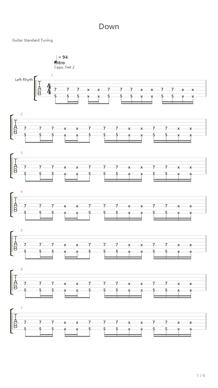 Down吉他谱