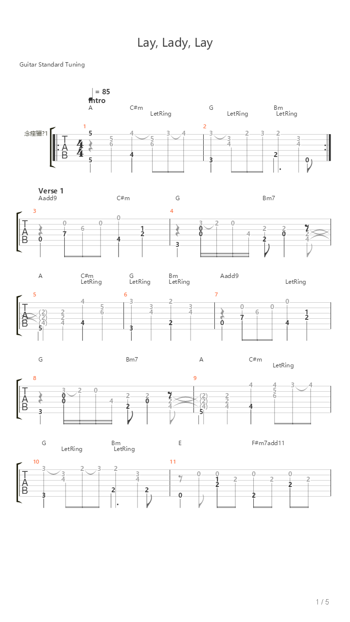 Lay Lady Lay吉他谱