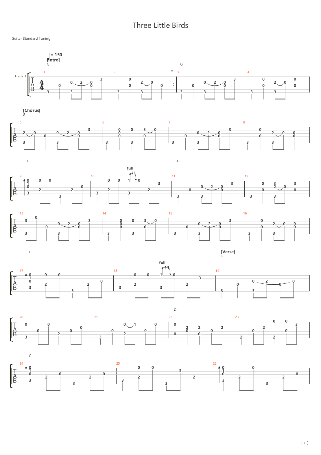 Three Little Birds吉他谱
