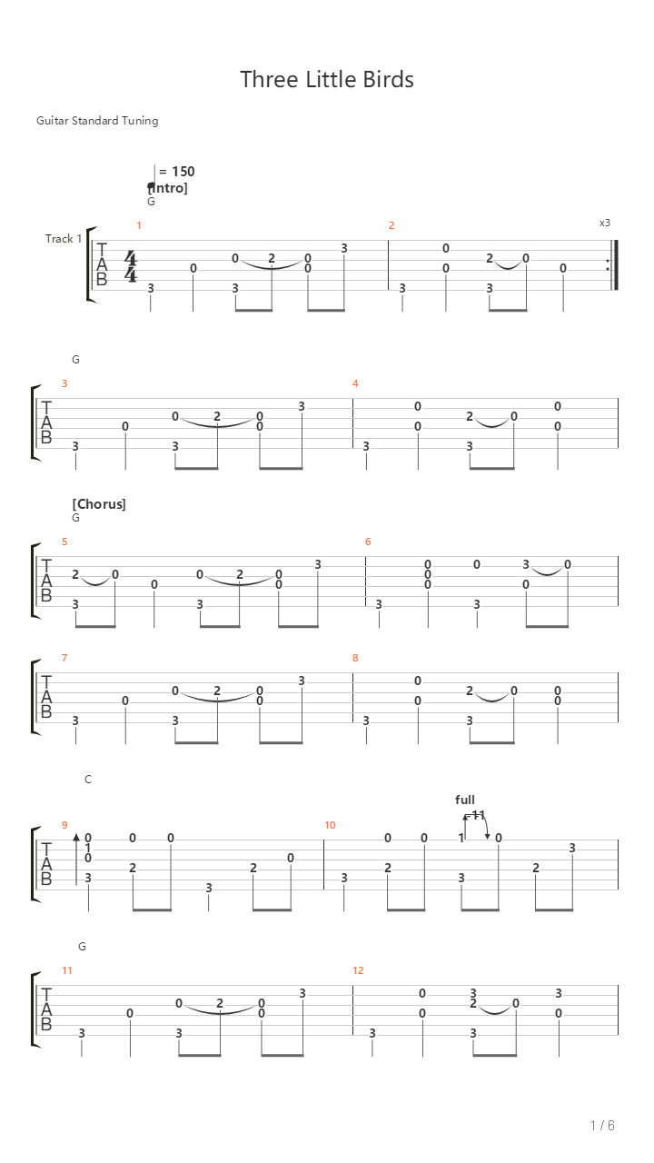 Three Little Birds吉他谱