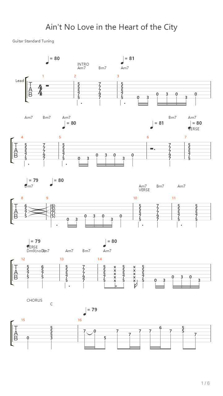 Aint No Love In The Heart Of The City吉他谱
