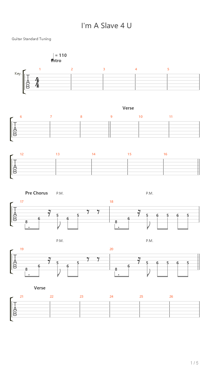 Slave 4 U吉他谱