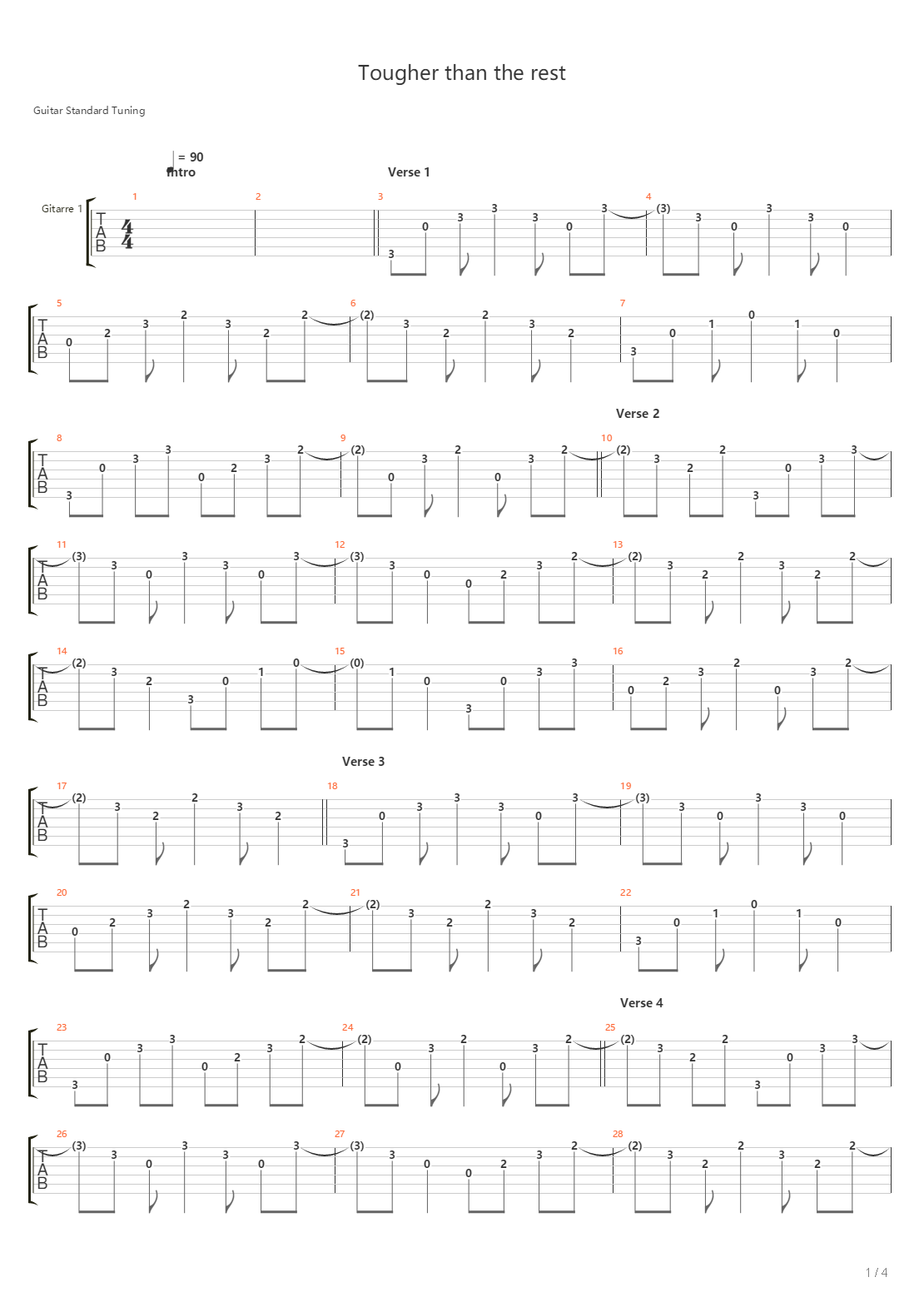 Tougher Than The Rest吉他谱