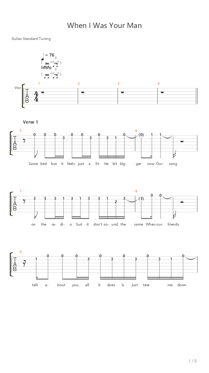 When I Was Your Man吉他谱
